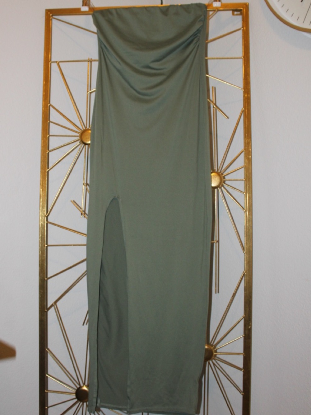 Heart Hips Olive Green Strapless Maxi Dress with Side Slit